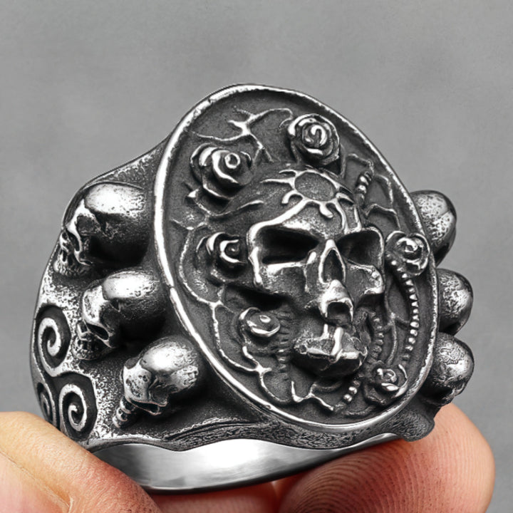 Vintage Floral Skull Ring