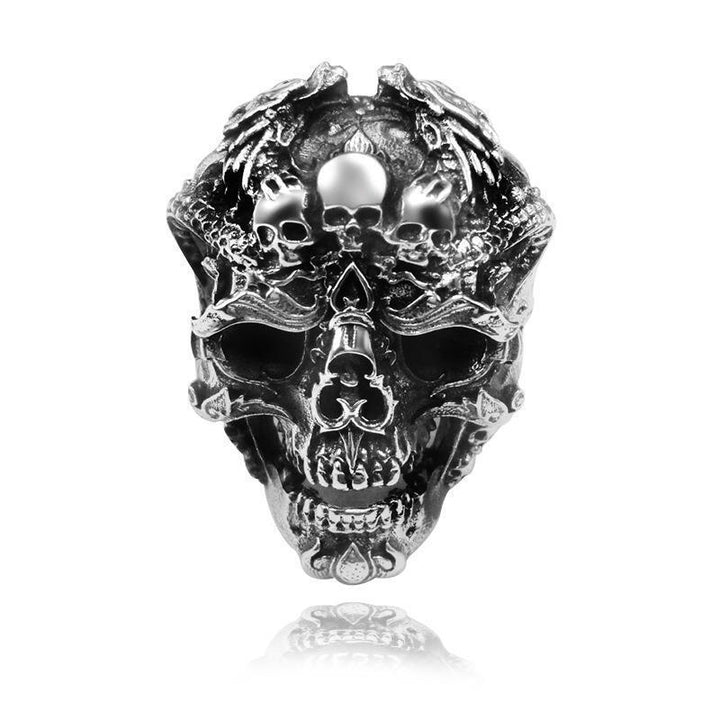 Dragon pattern skull ring