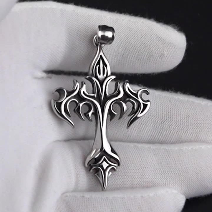 Flame Cross Pendant Necklace