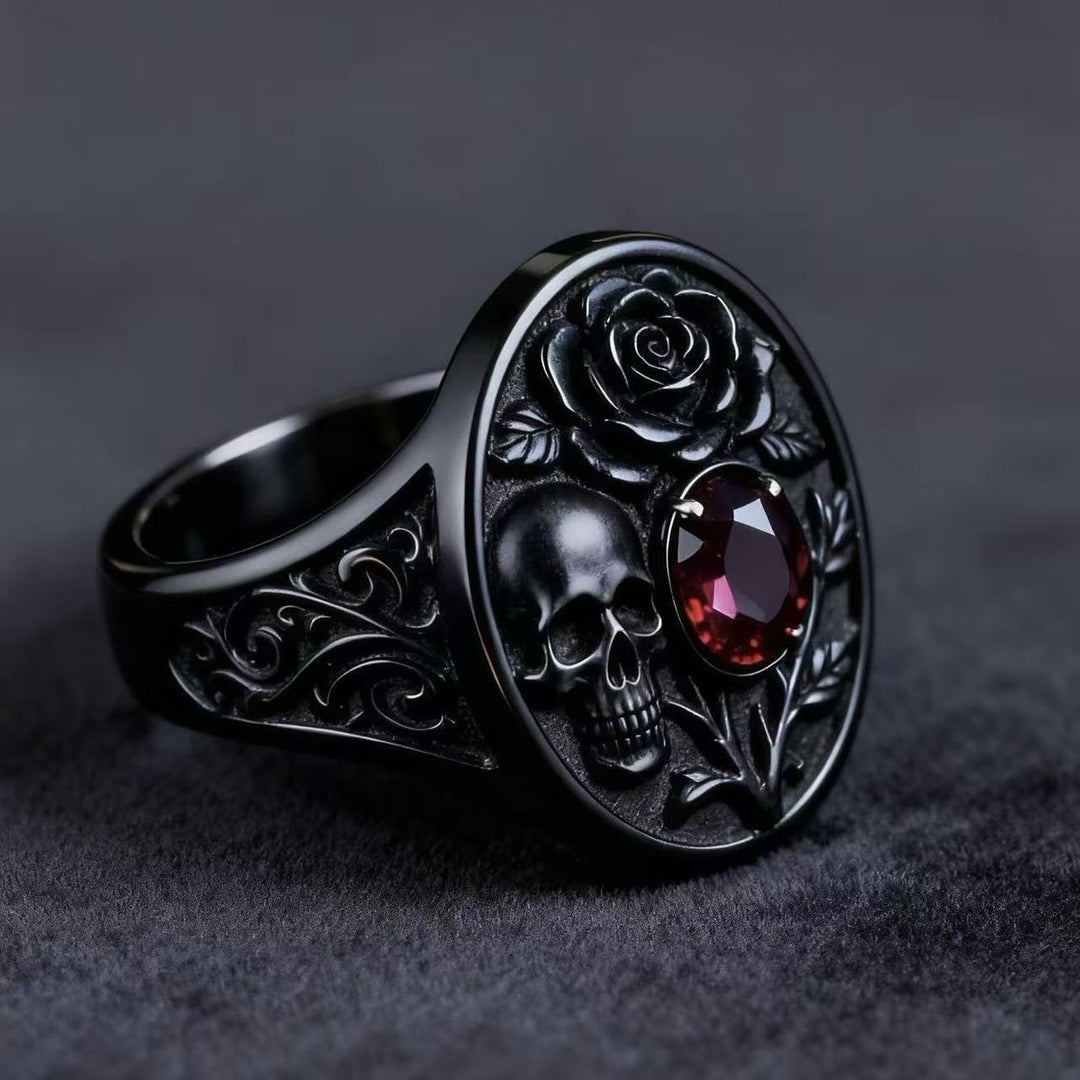 Gothic Skull &amp; Rose Ring