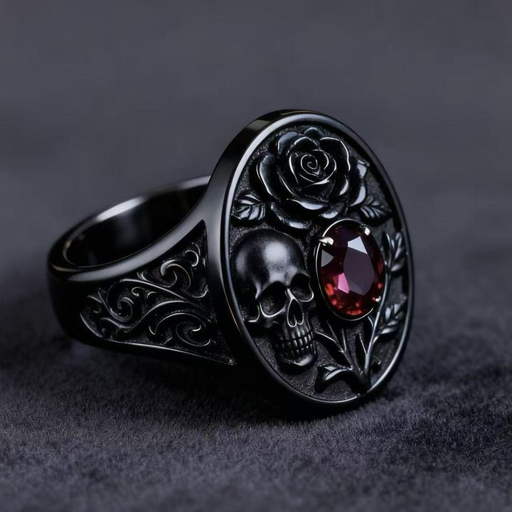 Gothic Skull &amp; Rose Ring