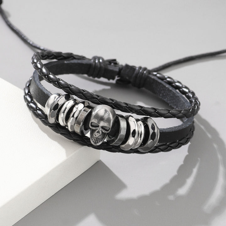 Punk skull leather bracelet