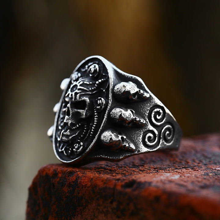 Vintage Floral Skull Ring