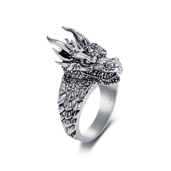 Dark-style relief dragon titanium steel ring
