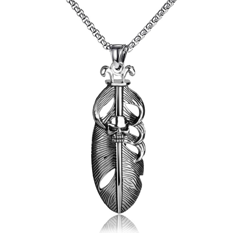 Retro Feather Skull Pendant