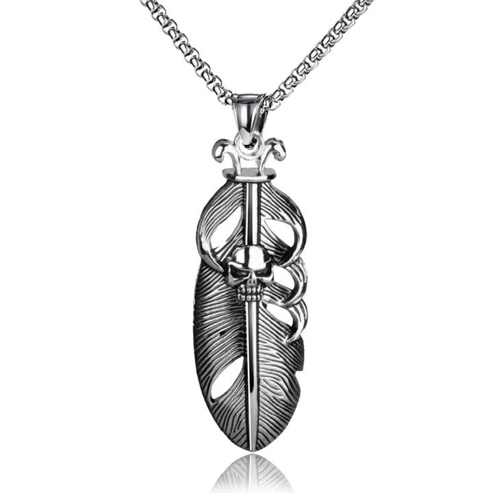 Retro Feather Skull Pendant