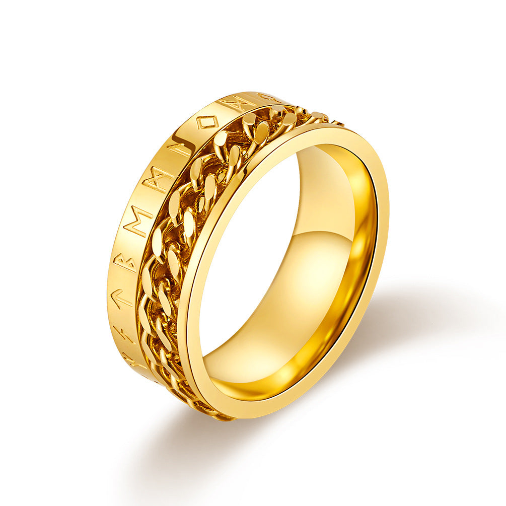 Rotatable Viking Rune Chain Titanium Steel Ring