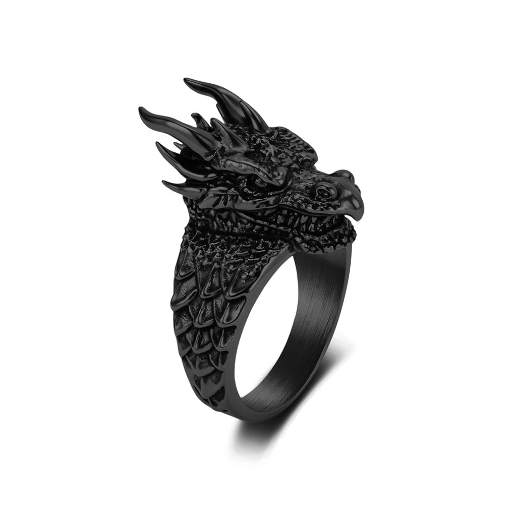 Dark-style relief dragon titanium steel ring