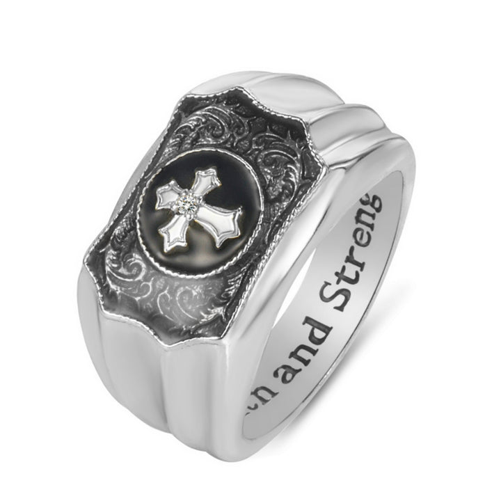 Faith Cross Carved Signet Ring