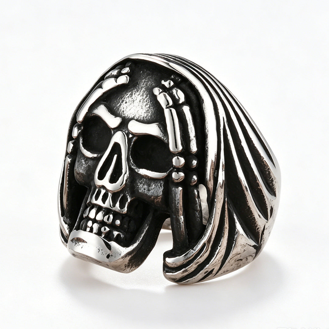 Vintage-style distressed skull ring