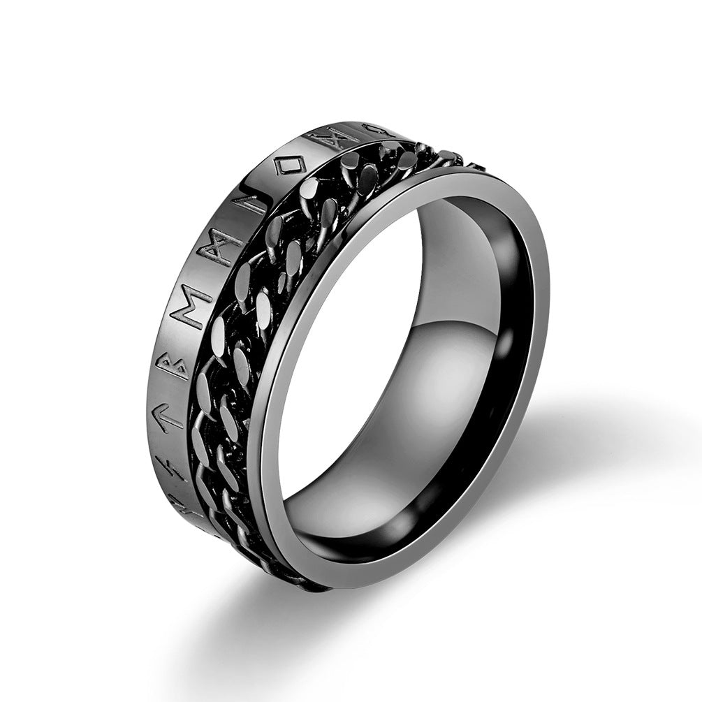 Rotatable Viking Rune Chain Titanium Steel Ring