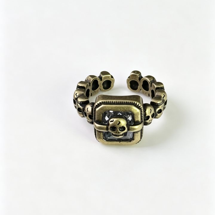 Multi-skull square diamond open ring