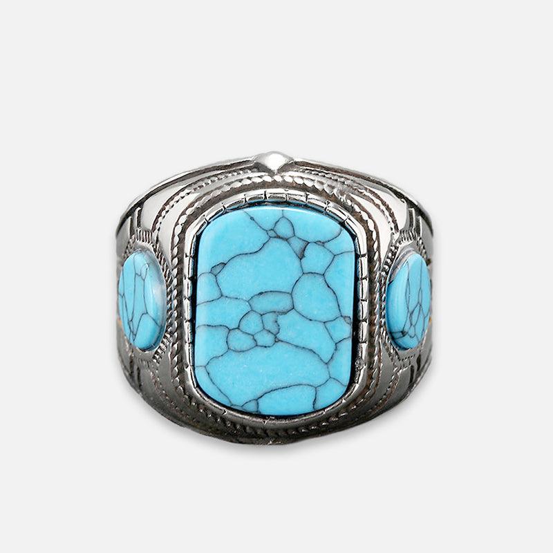 Vintage Turquoise Stainless Steel Stone Ring