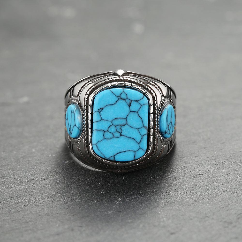 Vintage Turquoise Stainless Steel Stone Ring