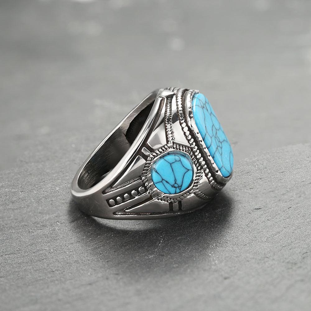 Vintage Turquoise Stainless Steel Stone Ring