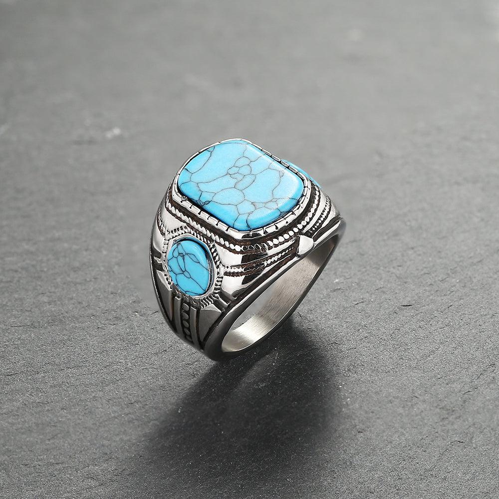 Vintage Turquoise Stainless Steel Stone Ring