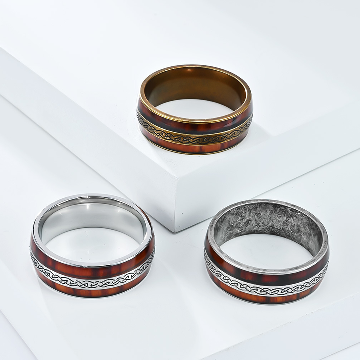 Celtic Knot Inlaid Wood Grain Band Ring