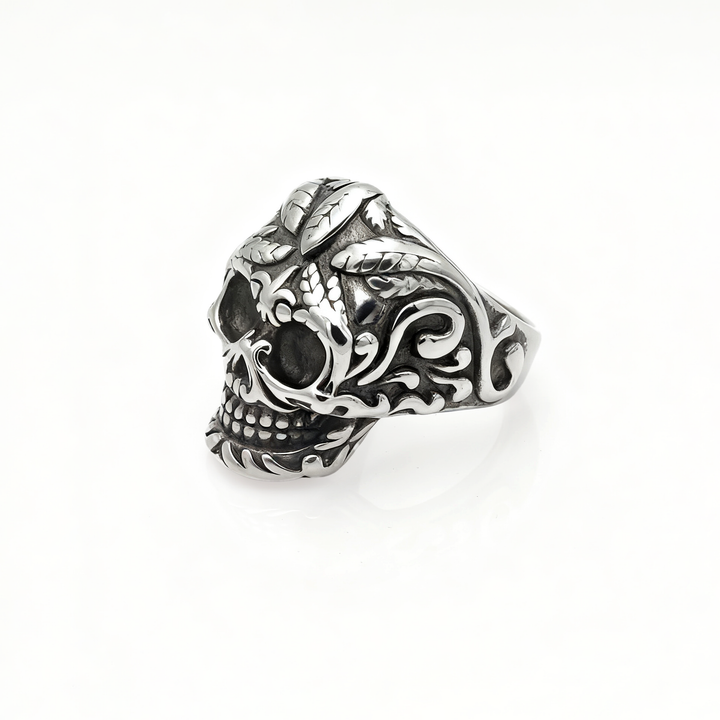 Carved floral skull vintage ring