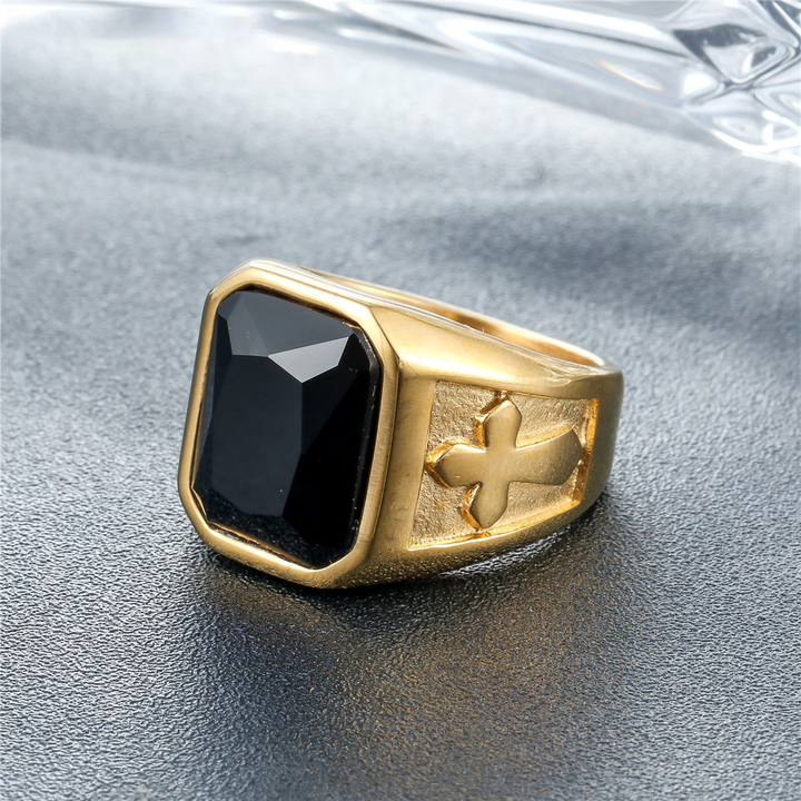 Retro Cross Inlaid Square Crystal Men Ring