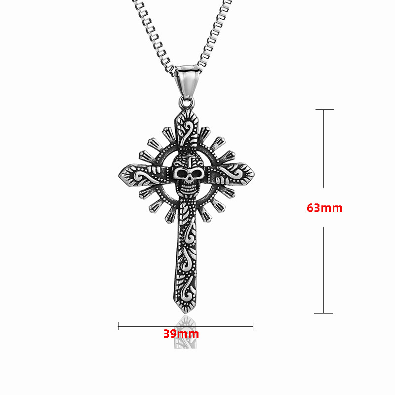 Vintage Skull Cross Pendant Necklace Stainless Steel