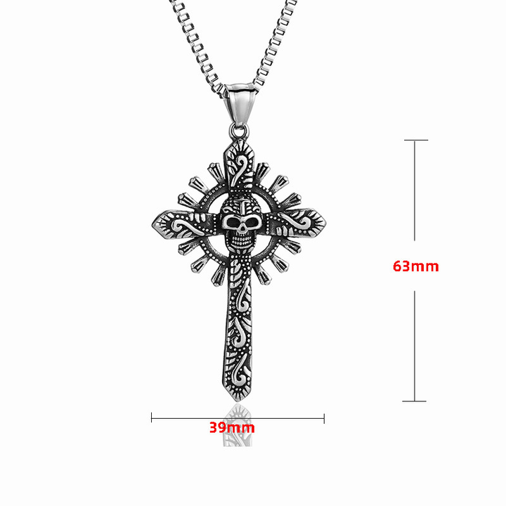 Vintage Skull Cross Pendant Necklace Stainless Steel