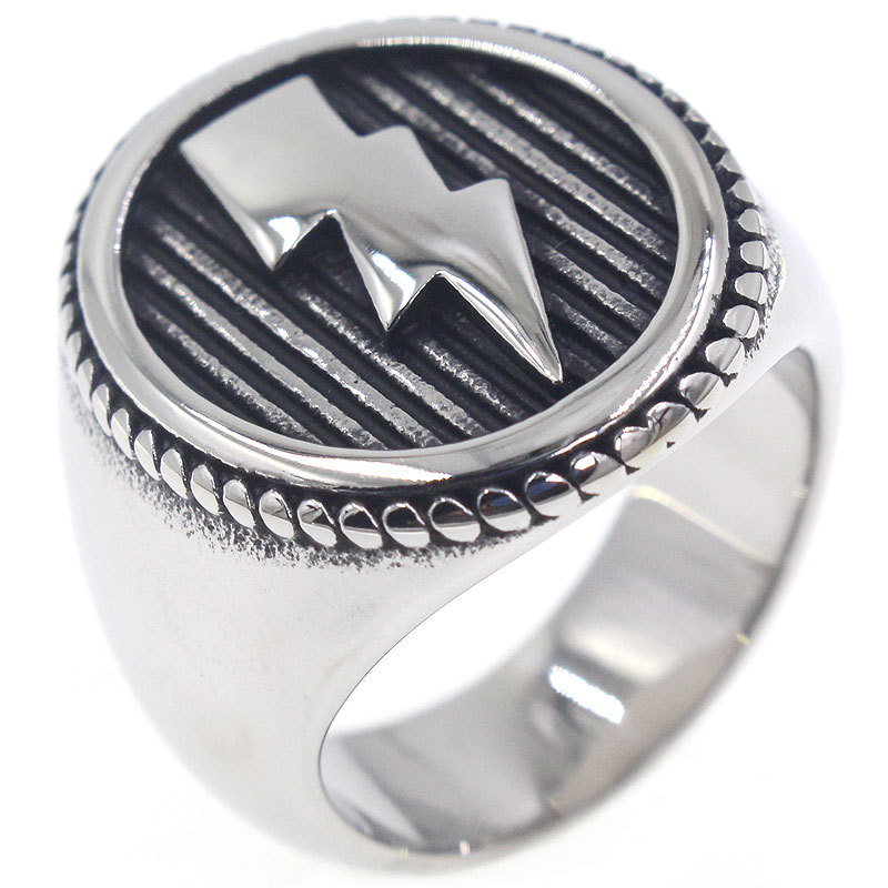 Retro Lightning Crest Biker Statement Ring
