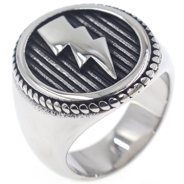 Retro Lightning Crest Biker Statement Ring