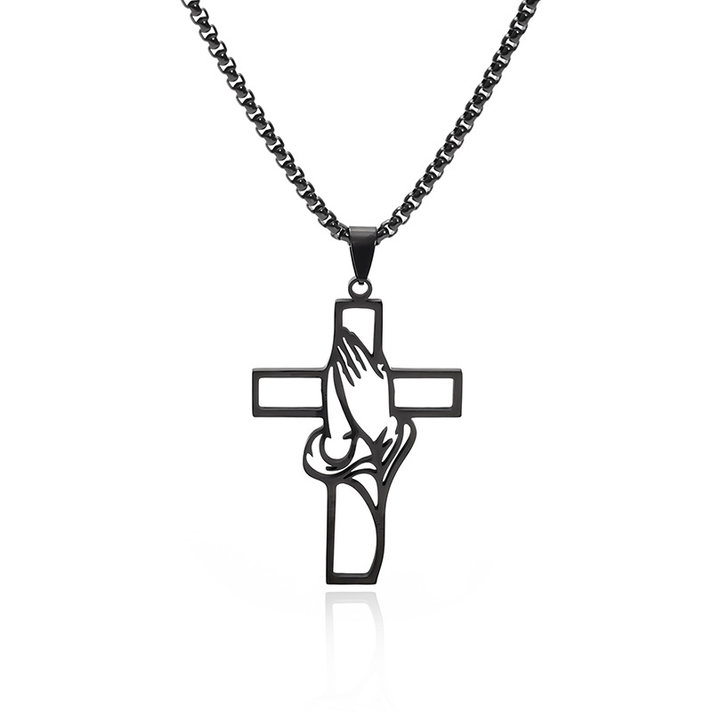 Christian Prayer Hand Cutout Cross Pendant Necklace