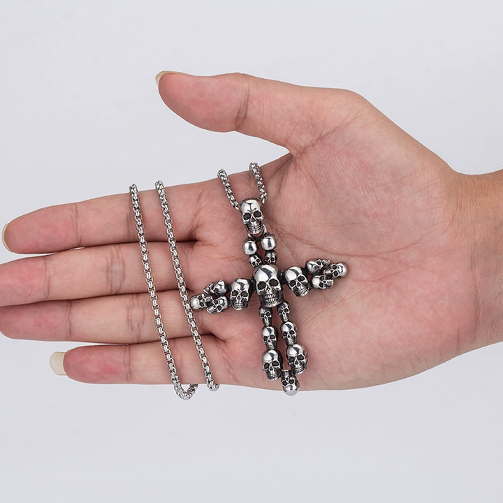 Gothic Skull Cross Pendant Stainless Steel Necklace
