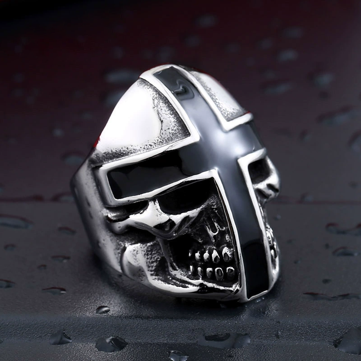 Knight Helmet Cross Skull Ring