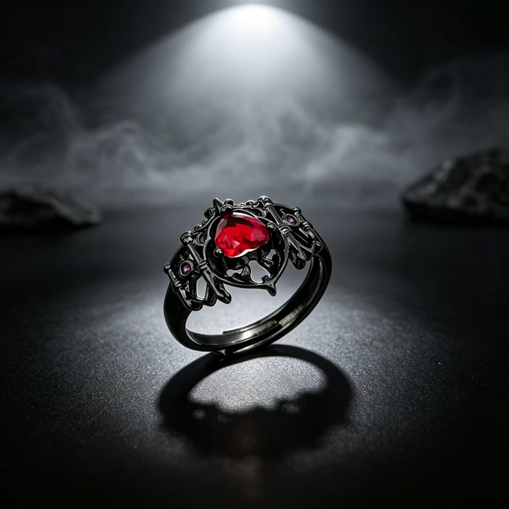 Dark Retro Heart Stone Hollow Gothic Style Ring