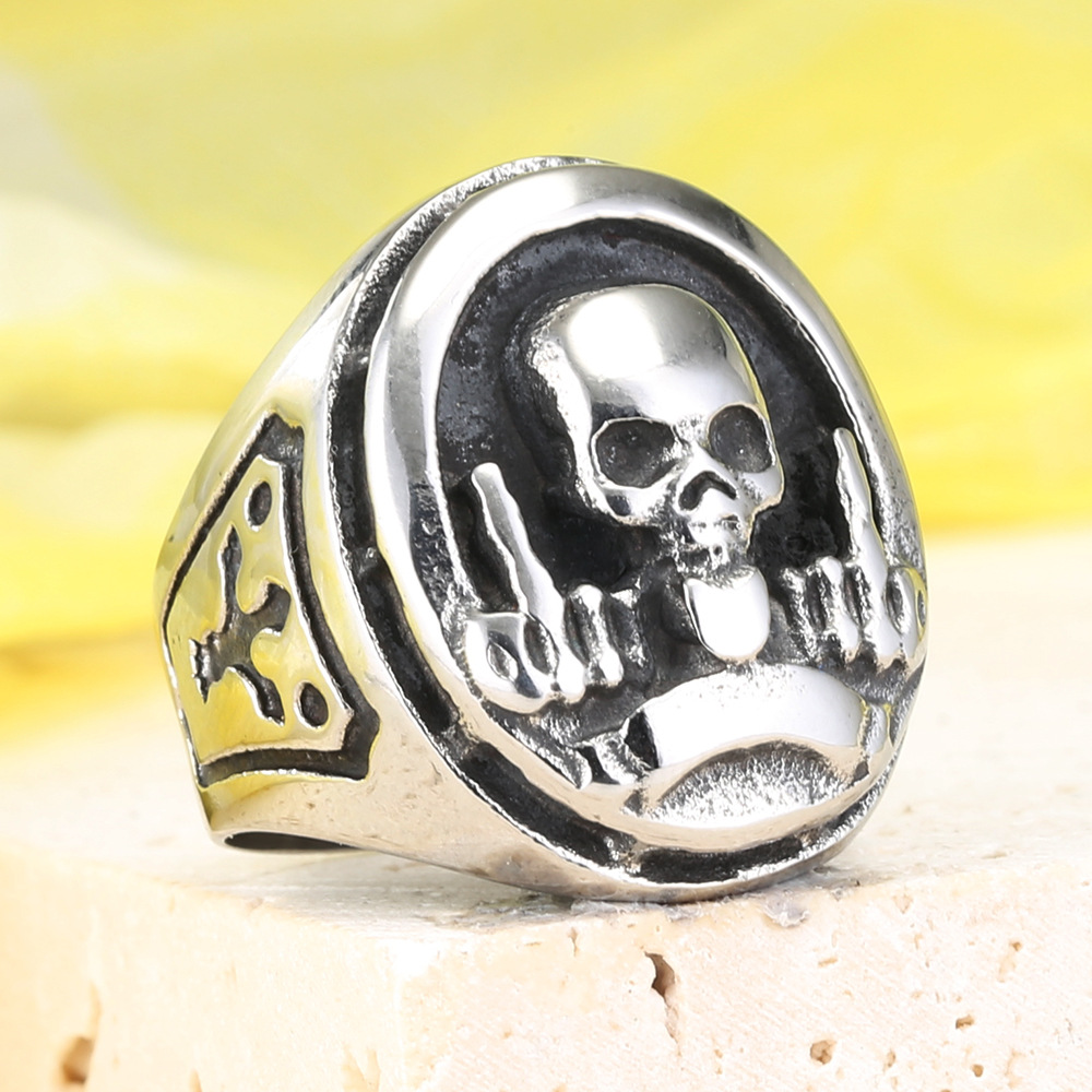 Punk Motorcycle Skull Cross Metal Ring