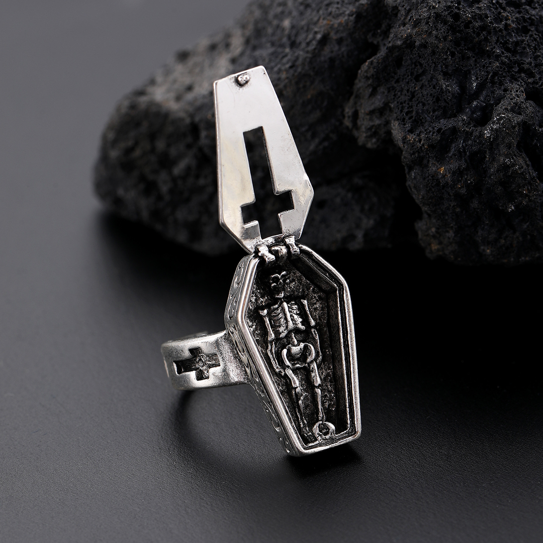 Retro Cross Engraved Coffin Ring