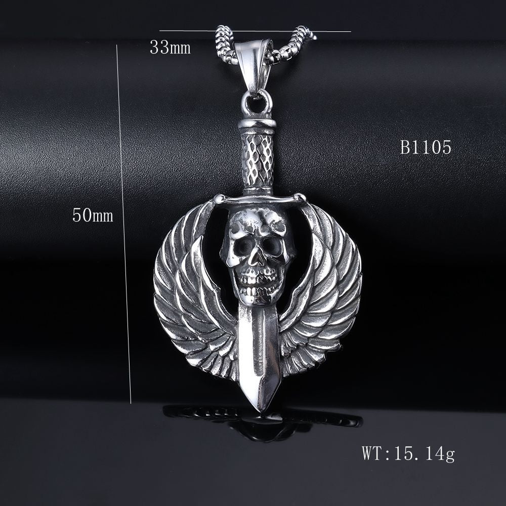 Skull Wings Sword Pendant Necklace