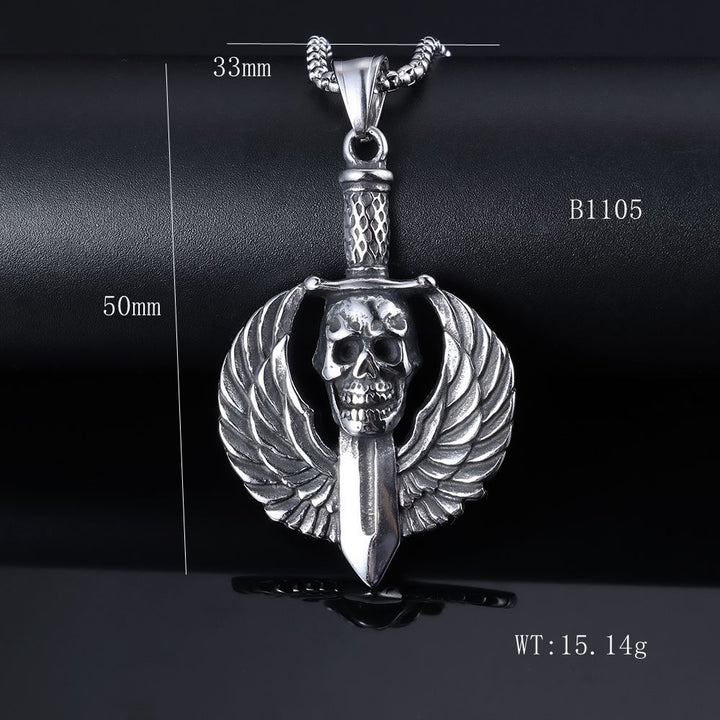 Skull Wings Sword Pendant Necklace