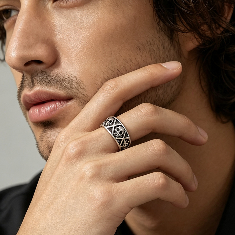 Gothic Skull Cross Pattern Band Ring
