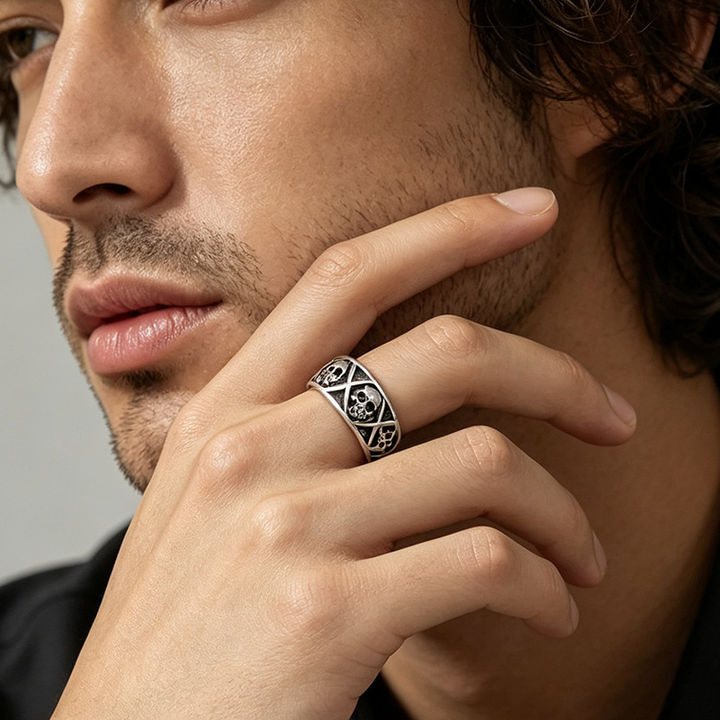 Gothic Skull Cross Pattern Band Ring