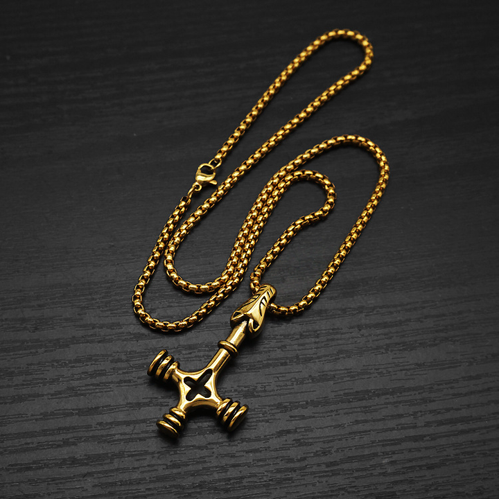 Viking Wolf Head Cross Pendant Necklace