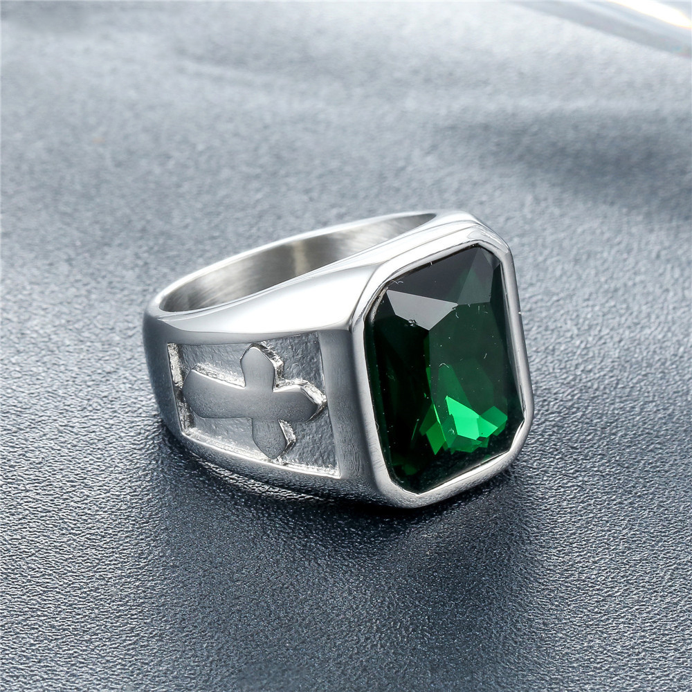 Retro Cross Inlaid Square Crystal Men Ring