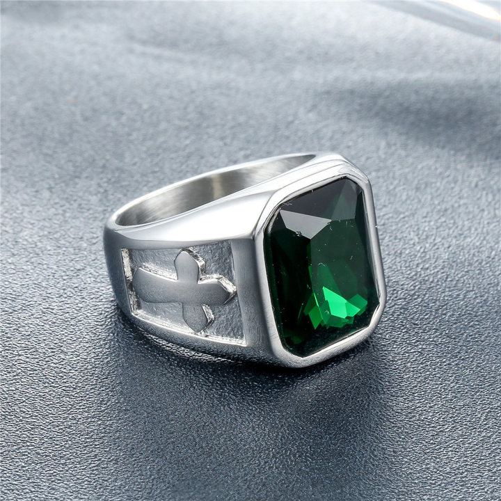 Retro Cross Inlaid Square Crystal Men Ring