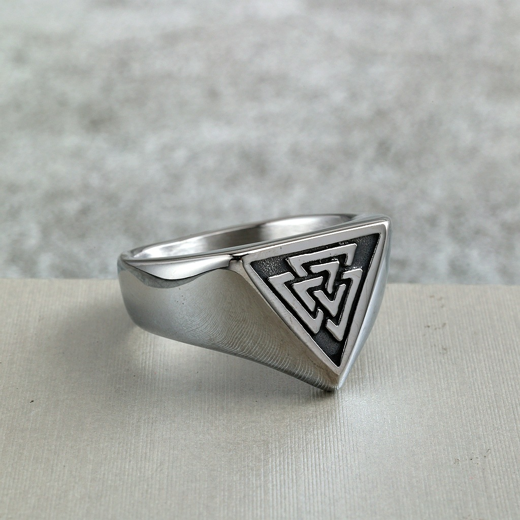 Triangle Interwoven Knot Mens Statement Signet Ring