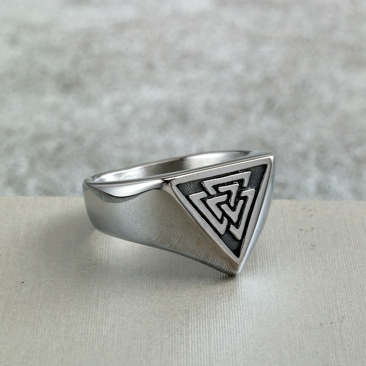 Triangle Interwoven Knot Mens Statement Signet Ring