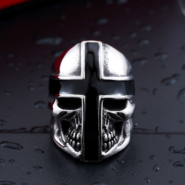 Knight Helmet Cross Skull Ring