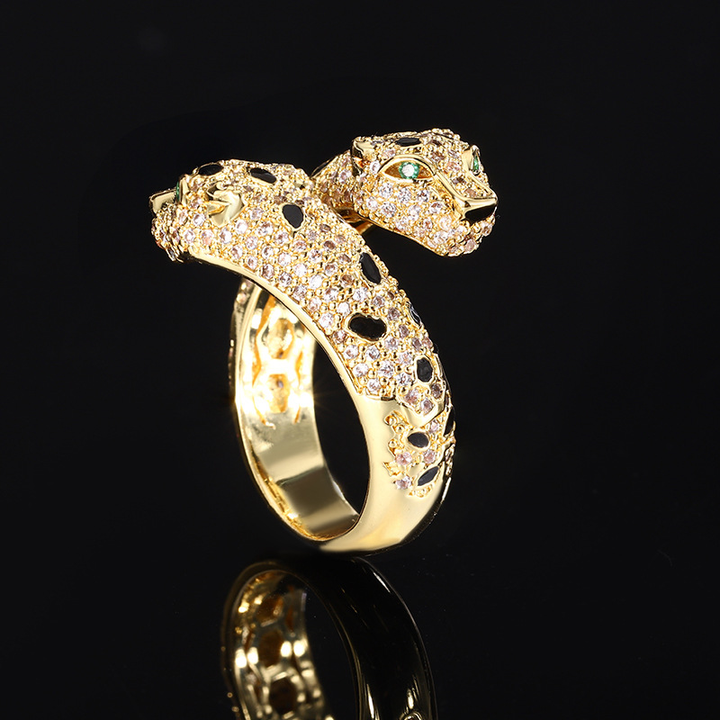 Vintage Inspired Pave Diamond Panther Open Statement Ring