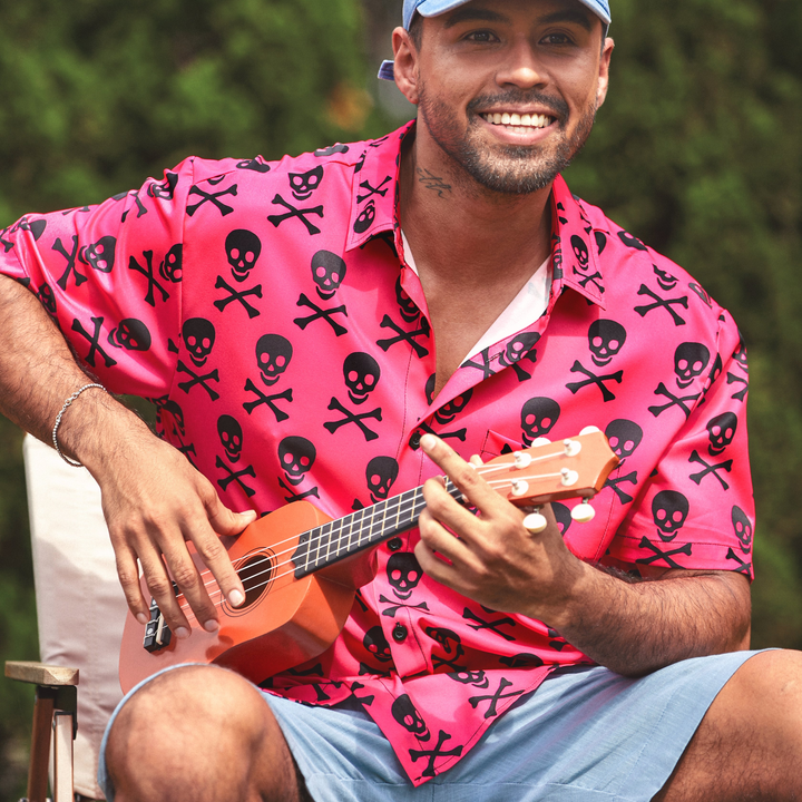 Fun skull chest pocket short-sleeved Hawaiian shirt