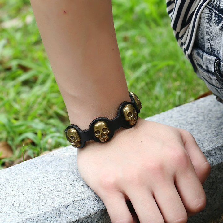 Vintage Punk Skull Leather Adjustable Wrist Bracelet
