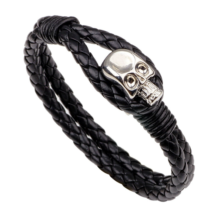 Minimal Gothic Skull Ornament Braided Wrap Bracelet