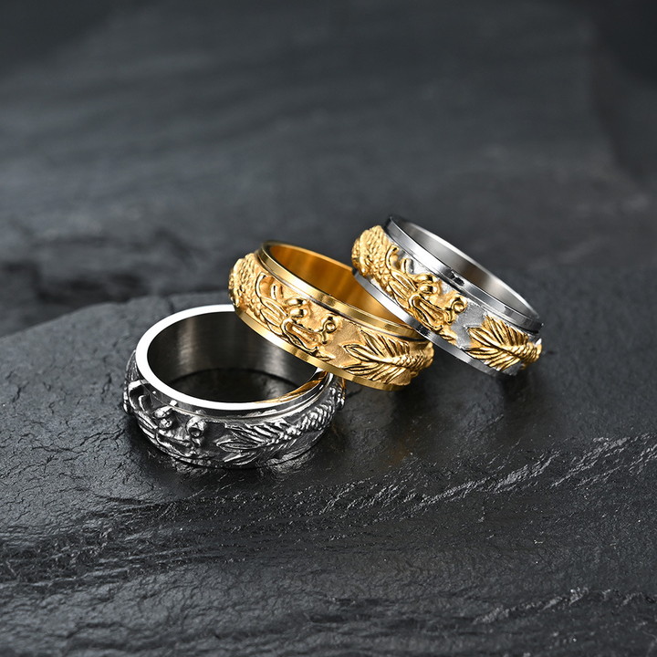 Vintage Embossed Dragon Band Finger Ring
