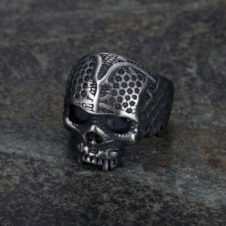 Vintage Engraved Skull Biker Statement Ring