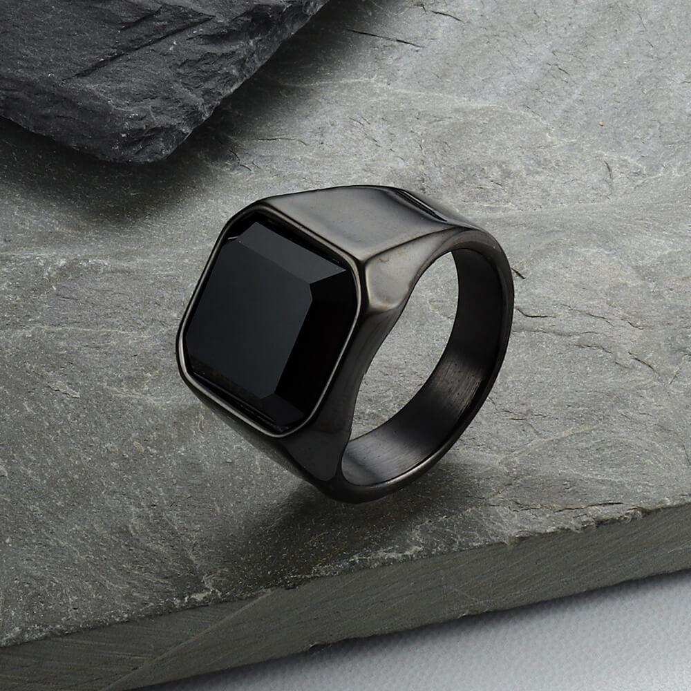 Black Gem Stone Stainless Steel Ring